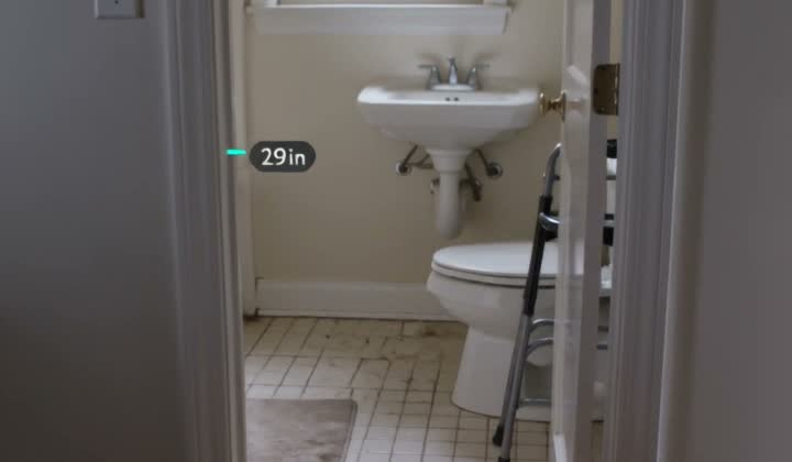 Bathroom doorway measured at 29 inches, walker beyond